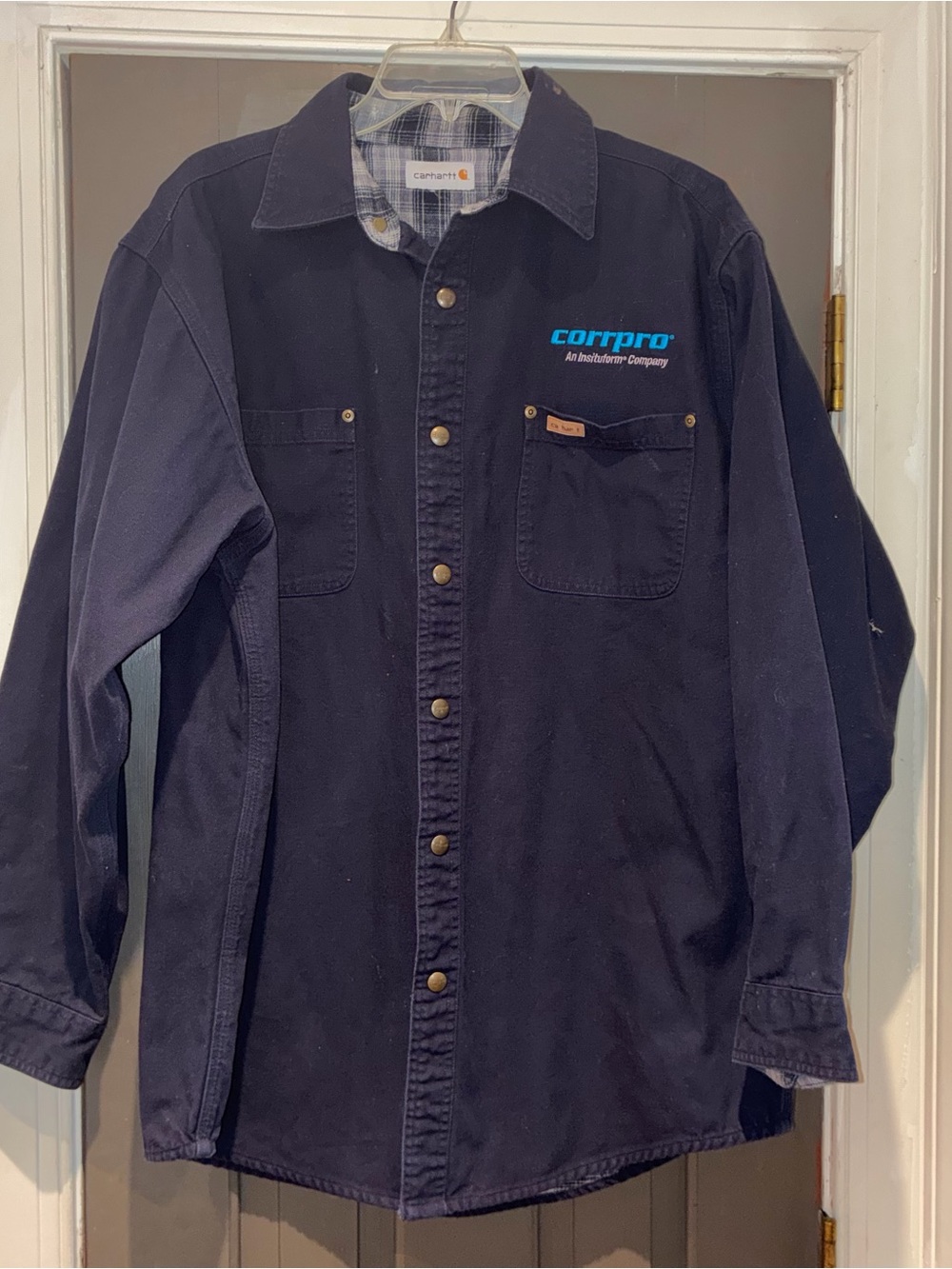 Carhartt Navy Work Shirt Jacket with Corrpro Logo